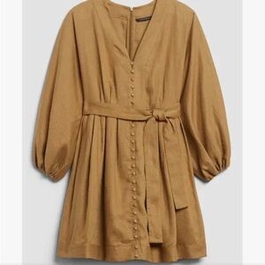 Banana Republic Linen Balloon Sleeve Mini Dress Color: Dry Mustard, Size 6P
